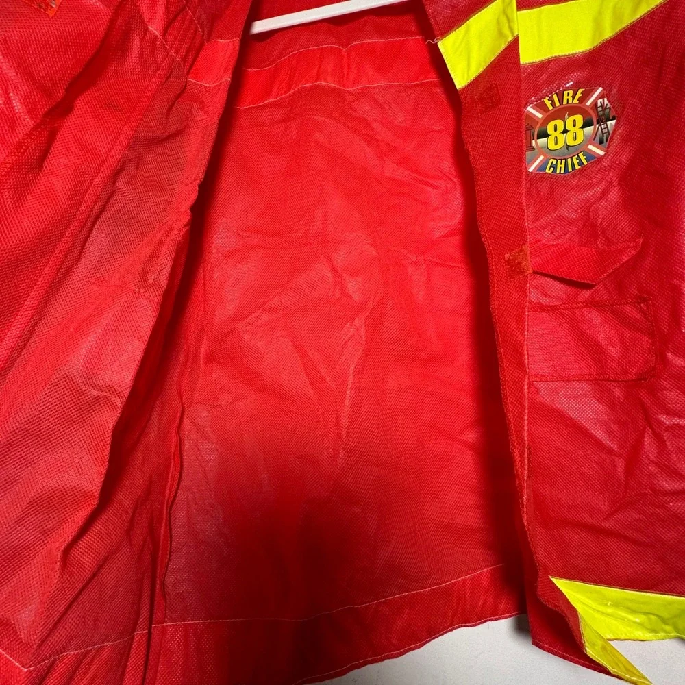 Kids Fire Chief Costume Red Jacket Yellow Trim One Size Fits‎ Most Role Play